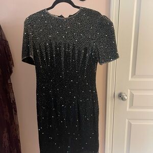 Vintage America Black Beaded Mini Dress
